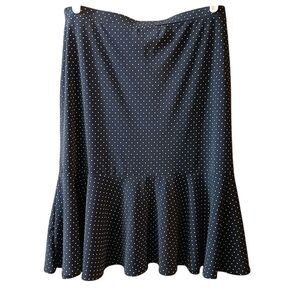 George Polka Dot Ruffle Hem Skirt Sz M Navy Blue Cute Flirty Summer Work Casual